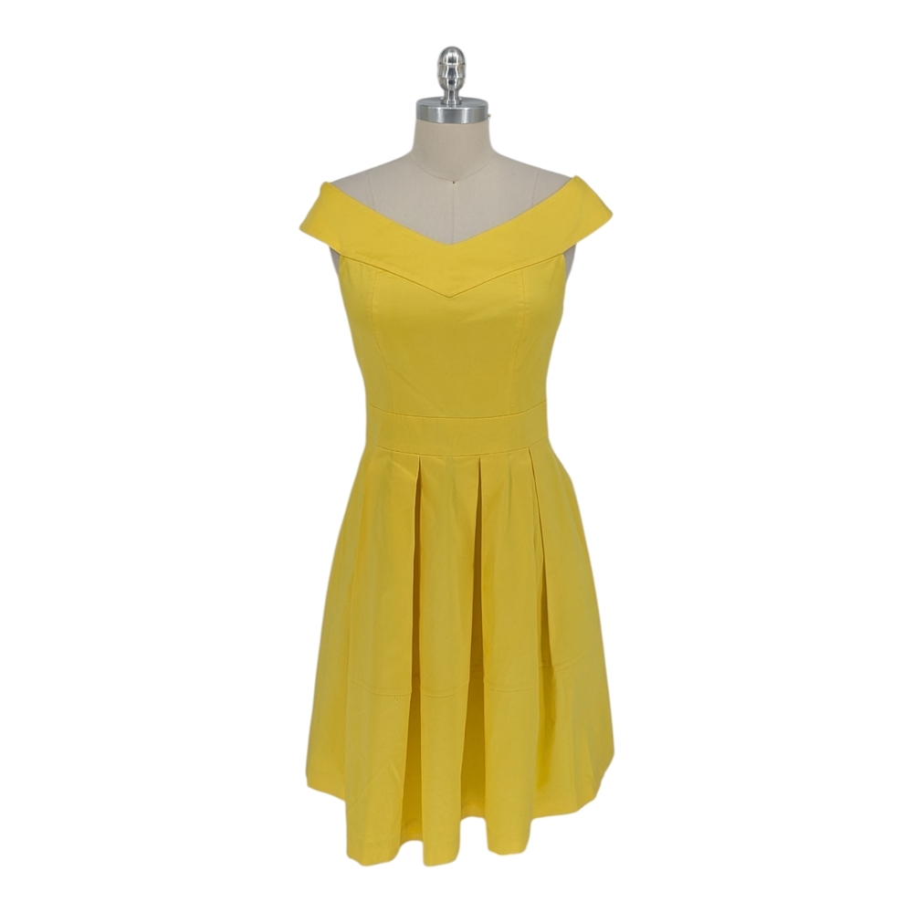 00798 Ted Baker Odd Shoulder Pleated A Line Dress Yellow size 2/6 preppy summer